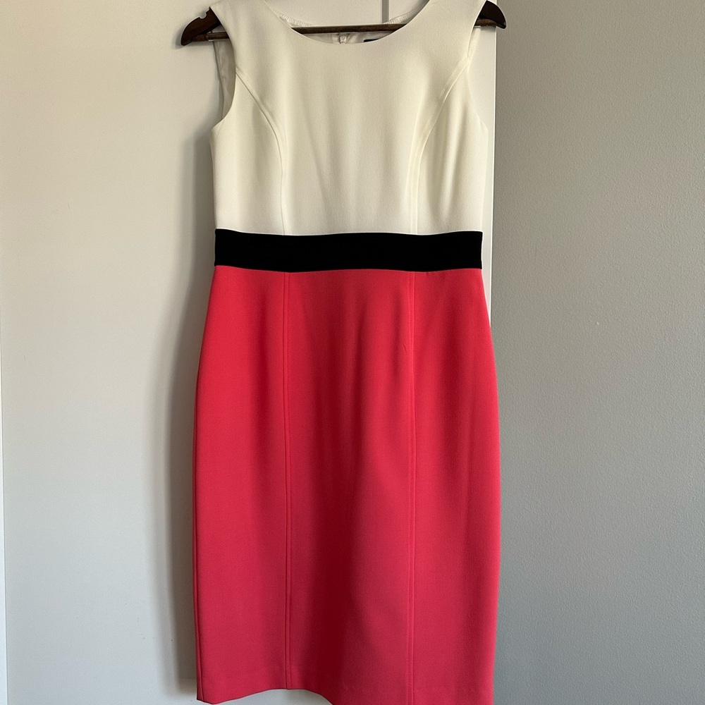 Evan Picone White and Pink Midi Dress